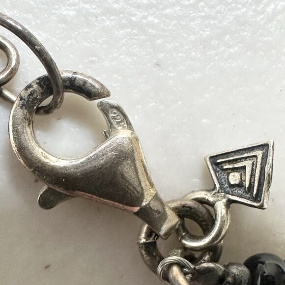 Silpada Sterling Silver Beaded 3 Stand Necklace Black Adjustable - Picture 2 of 5